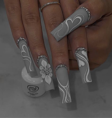 minailcessity on ig Grey And White Nail Designs, Grey Nail Designs, Nail Goals, Gray Nails, White Nail Designs, White Nail, Cute Acrylic Nails, White Nails, Nail Ideas