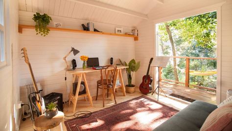 Backyard Music Studio, Home Music Rooms, Decor Ideas For Living Room, Art Shed, Portable Cabins, Shed Interior, Craft Shed, Studio Shed, Outside Room