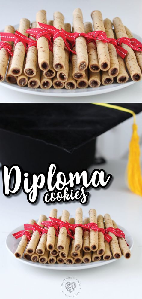 Diploma Cookies Graduation, Graduation Treats For Kids, Grad Snack Ideas, Fun Graduation Food Ideas, Kid Graduation Party Ideas, Kindergarten Graduation Party Food, Graduation Cookie Table, Graduation Breakfast Ideas, Shes One Smart Cookie Graduation Party