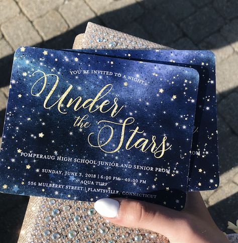 Under The Stars Prom Invitations, Moon And Stars Prom Theme, Under The Stars Banquet Theme, 18th Blue Theme, Midnight Debut Theme, Sweet 16 Galaxy Theme, A Night Of A Thousand Lights Prom Theme, A Night Among The Stars Theme, Sweet 16 Galaxy Theme Party Ideas