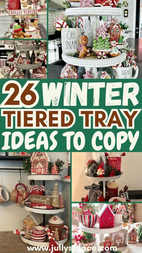 winter tiered tray ideas, winter tiered tray decor, christmas tiered tray decor, christmas tray decorations Winter Table Tray, Tiered Tray Decor Christmas Diy, Winter Tier Tray Ideas, Large Tiered Tray Decor, Winter Tiered Tray Decor Ideas, Tiered Tray Decor Winter, Farmhouse Tiered Tray Decor Diy, 3 Tier Stand Christmas Decor, Winter Tray Ideas