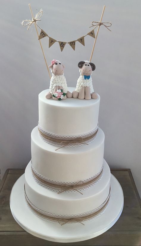 Farmer Grooms Cake, Wedding With Goats, Farm Wedding Cake, Sheep Wedding Cake, Sheep Wedding, Chicken Wedding Cake Topper, Farmer Wedding, Wedding Cake Simple Elegant, Country Wedding Cakes