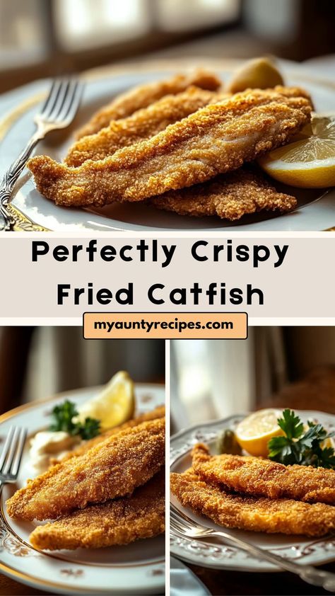 Enjoy our Easy Southern Fried Catfish recipe that’s perfect for any seafood lover! This dish showcases catfish fillets coated in a zesty cornmeal batter, fried to crispy perfection. Serve with lemon wedges and a side of creamy coleslaw for a classic meal that’s both delicious and satisfying. Quick to prepare and utterly delightful, this fried catfish is a staple that everyone will adore! Fried Catfish Recipe Southern, Fried Whiting Fish Recipes, Catfish Sides, Crispy Fried Catfish, Fried Catfish Recipe, Catfish Fillets, Fried Catfish Recipes, Catfish Recipe, Southern Fried Catfish