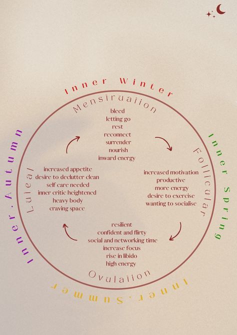 Phases Of Your Cycle, Menstrual Cycle Phases Energy, Cycle Sync Aesthetic, Energy Levels During Menstrual Cycle, Phases Of Your Menstrual Cycle, Support Your Cycle, Hormone Cycle Phases, Phases Of A Womans Cycle, Woman Hormone Cycle