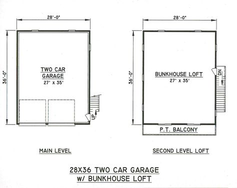 28 X 36 2 Car Garage Building Plans w/ 2nd Floor Open Loft Area & Exterior Stair - $217.95 | PicClick Garage Building Plans, Loft Area, Overhead Garage Door, Loft Plan, Open Loft, Garage Loft, Overhead Garage, Exterior Stairs, Overhead Door