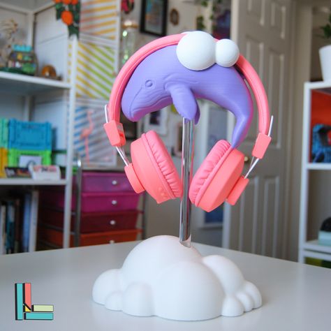 Floating In The Sky, Gamer Accessories, Kawaii Cloud, Cute Office Decor, Cute Whale, Acrylic Rod, Headphone Stand, Cute Whales, 3d Printing Projects