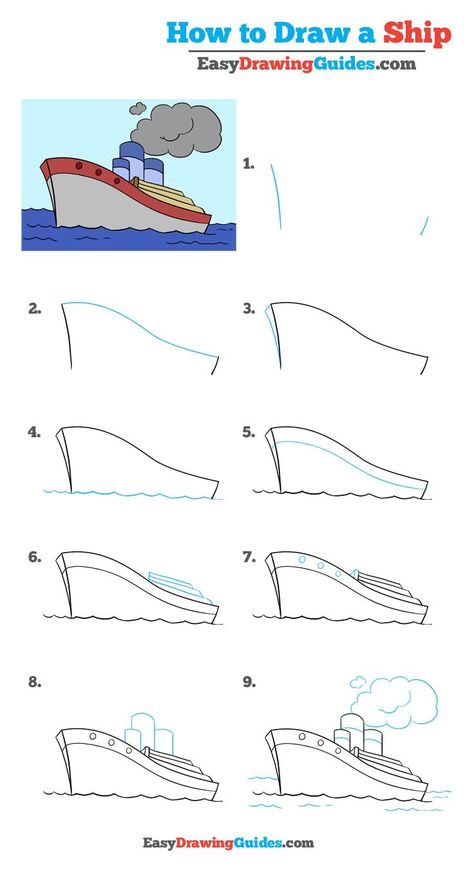 Learn How to Draw a Ship: Easy Step-by-Step Drawing Tutorial for Kids and Beginners. #Ship #DrawingTutorial #EasyDrawing See the full tutorial at https://easydrawingguides.com/how-to-draw-a-ship-really-easy-drawing-tutorial/. Boat Drawing, Easy Drawing Tutorial, Drawing Tutorials For Kids, Ship Drawing, Drawing Tutorial Easy, A Ship, Art Drawings For Kids, Drawing Practice, Drawing Lessons