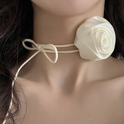 Neck Flower Choker, Chain Clothes, Halloween Ring, Flower Choker Necklace, Long Rope, Rope Jewelry, Flower Choker, Rose Pendant, Satin Flowers