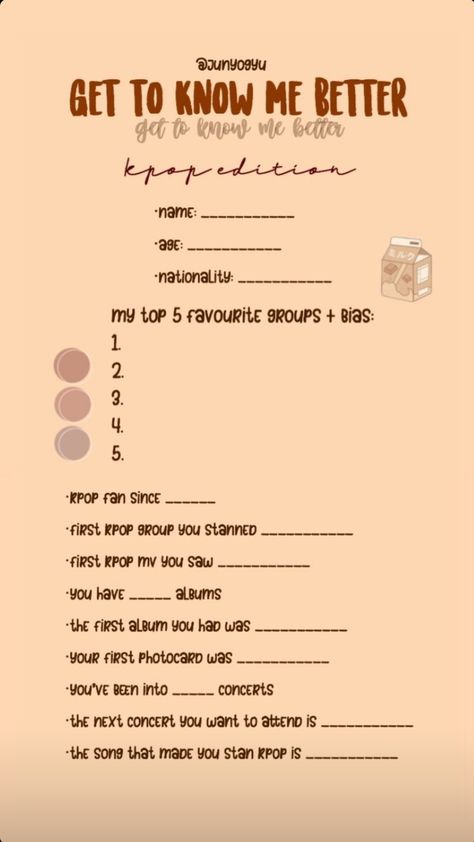 Kpop Club Ideas, Get To Know Me Kpop Edition, Stay Profile Template, Kpop Questions Template, Kpop Multistan Profile Template, Kpop This Or That, Dump Acc Names, Pop Organization, Kpop Questions