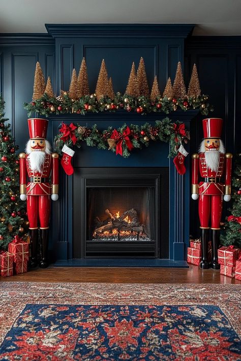 29 Traditional Christmas Decorations for a Nostalgic Holiday Vibe 20 Large Nutcracker Decor, Christmas Decorations Nutcrackers, Nutcracker Fireplace Decor, Nutcracker Mantel Ideas, Christmas Nutcracker Decor Ideas, Nutcracker Christmas Party Theme, Nutcracker Christmas Decorations Ideas, Nutcracker Decorations Ideas, Nutcracker Christmas Aesthetic