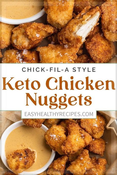 Skip the drive thru - these homemade chicken nuggets are absolutely delicious and totally keto! Marinated in pickle juice, lightly breaded, and pan-fried for the perfect crunch, they're better than anything you'll get from a fast food joint. Serve them with a keto copycat sauce or enjoy them just as they are. Keto Honey, Keto Chicken Nuggets, Chick Fil A Sauce, Homemade Chicken Nuggets, Honey Mustard Sauce, Popcorn Chicken, Pork Rinds, Low Carb Chicken, Keto Chicken