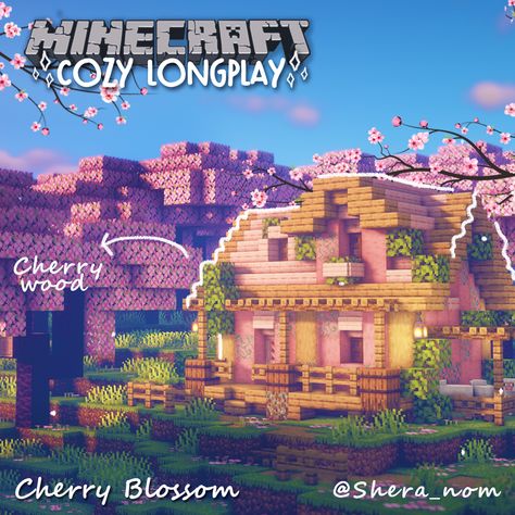 Minecraft Cherry Blossom House, Minecraft Village Ideas, Pfp Minecraft, Cherry Blossom House, Minecraft Pfp, Minecraft Cherry Blossom, Minecraft House Decor, Village Minecraft, Cottage Minecraft