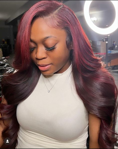 Red Hair Sew In, Side Part Quick Weave, Birthday Hairstyle, Colored Hairstyles, Tapered Hair, Tapered Haircut, Goddess Braids Hairstyles, Quick Weave Hairstyles, Dyed Natural Hair