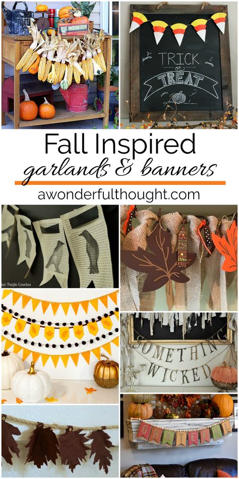 Fall Bunting Diy, Homemade Banners Diy, Fall Bunting Banner, Fall Banners Ideas Diy, Diy Fall Banner, Fall Garland Ideas, Fall Pennant Banner, Fall Garland Diy, Diy Bunting Banner