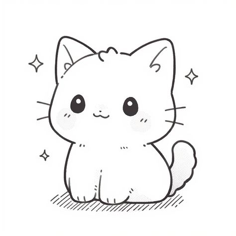 Dibujo bonito de un lindo gatito kawaii para imprimir y colorear por niños. #colorear #gatito #kawaii #imprimir Cat Drawing Easy Cute, Cute Kawaii Cat Drawings, Cartoon Cats Cute Drawing, Cat Cute Doodle, Cartoon Art Animals, Cute Drawings Cat, Kawaii Animal Drawings, Cute Cat Drawing Doodles, Cat Drawing Kawaii