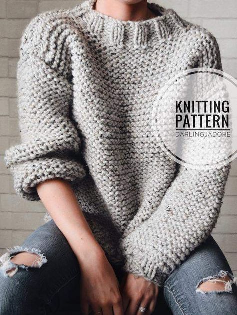 KNITTING PATTERN ⨯ Chunky Knit Pullover Sweater, Chic and Cozy Jumper ⨯ Easy Knitting Pattern #CommissionLink Chunky Knit Jumper Pattern, Free Bulky Knit Sweater Patterns, Chunky Knitted Sweaters Pattern Free, Chunky Knit Sweater Free Pattern, Free Knitting Pattern Chunky Sweater, Knitting Chunky Sweater, Easy Knit Jumper, Chunky Jumper Knitting Pattern Free, Knit Chunky Sweater Pattern