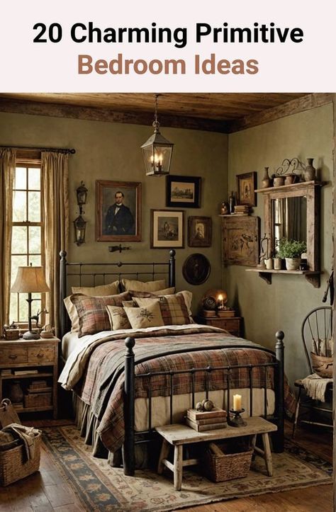 Primitive Bedroom Ideas Rustic, Primitive Farmhouse Bedroom, Primitive Bedroom Decor, Victoria Bedroom, Primitive Bedroom Ideas, Rustic Cottage Bedroom, Bedroom Ideas Rustic, Vintage Farmhouse Bedroom, Rustic Farmhouse Bedroom