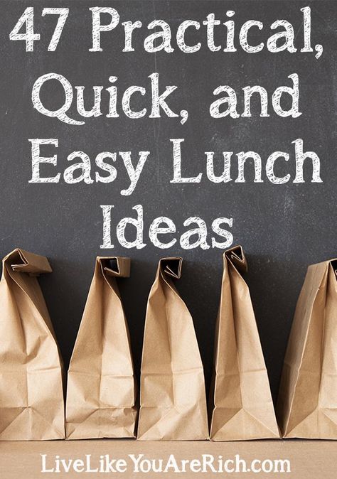 These are awesome ideas for those who often wonder what should I make for lunch today? I love how practical, easy, quick, and inexpensive they all are! Inexpensive Lunches For Work, Cheap And Easy School Lunches, Easy Sack Lunch Ideas For Adults, Sack Lunches For Adults, Inexpensive School Lunch Ideas, Sack Lunch Ideas For Adults, Sack Lunch Ideas For Kids, Cheap Reusable Lunch Bag For Daily Use, Cheap Practical Lunch Box For School