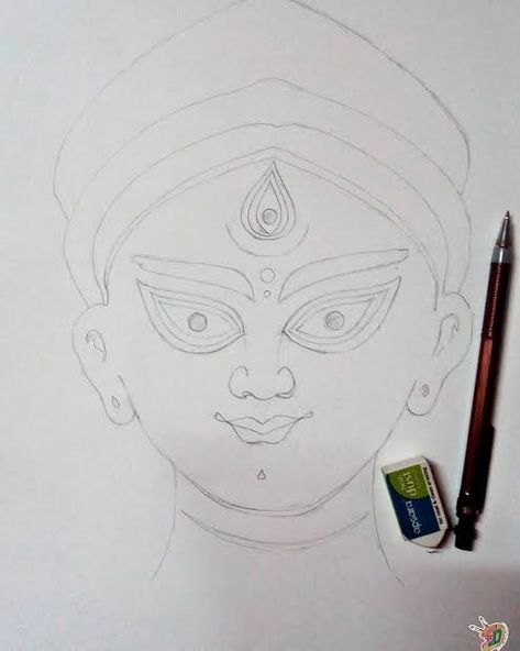 Durga Thakur Drawing, Durga Puja Drawing, Durga Thakur, Chocolate Drawing, Kali Images, God Drawing, Goddess Kali Images, Ma Durga, Durga Picture