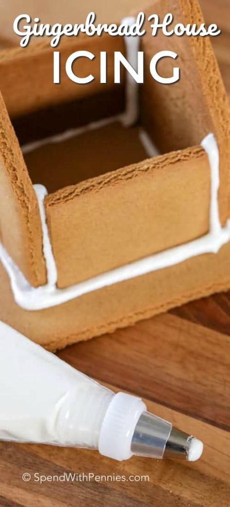 Best Gingerbread Icing Glue, Gingerbread House Frosting Glue Recipe, Gingerbread House Frosting, Perfect Royal Icing, Gingerbread House Icing, Gingerbread Icing, Easy Icing, Gingerbread House Recipe, Pita Recipes