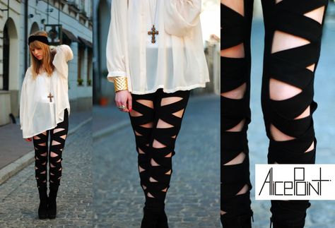 Leggings Diy, Cross Leggings, Black Soul, Ripped Leggings, Teen Outfits, Cut Out Leggings, Thigh High, Alternative Fashion, Look Cool