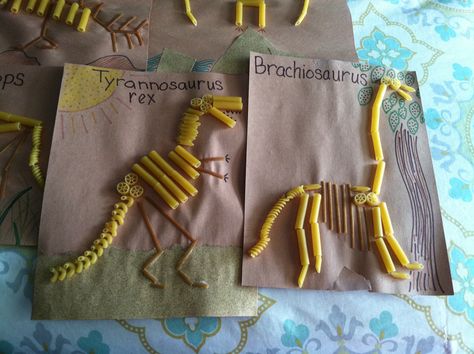 Noodle Dinosaur Craft, Brachiosaurus Craft, Dinosaur Week, Dinosaur Crafts Preschool, Dinosaur Activities Preschool, Noodle Art, Dinosaurs Preschool, Dinosaur Activities, Dinosaur Crafts