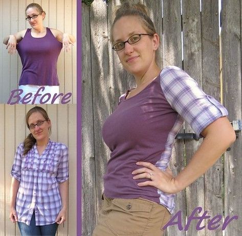 Restyle Clothes, Umgestaltete Shirts, Shirt Makeover, Clothes Upcycle, Clothes Swap, Diy Clothes Refashion, Diy Tops, Repurposed Clothing, T-shirt Refashion