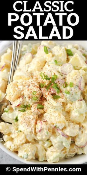 This easy classic potato salad recipe is simple, delicious, and always a hit. We love making this homemade potato salad recipe for barbecues! #spendwithpennies #potatosalad #potatoes #potato #salad #sidedish #side Old Fashioned Potato Salad, Best Potato Salad Recipe, Homemade Potato Salads, Potato Salad Dressing, Potato Salad Recipe Easy, Potato Salad With Egg, Classic Potato Salad, Easy Potato Salad, Creamy Potato Salad