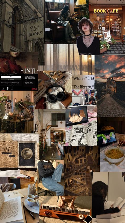 A perfect aesthetic moodboard for INTJs who love Dark Academia and Café vibes. #darkacademia #cafe #autumnaesthetic #outfit #intj #moodboards #aestheticboard #phonewallpaper Journaling Table, Intj Mood, Dark Academia Journaling, Love Dark Academia, Intj Aesthetic, Mood Board Wallpaper, Dark Academia Wallpaper, Board Wallpaper, Love Dark