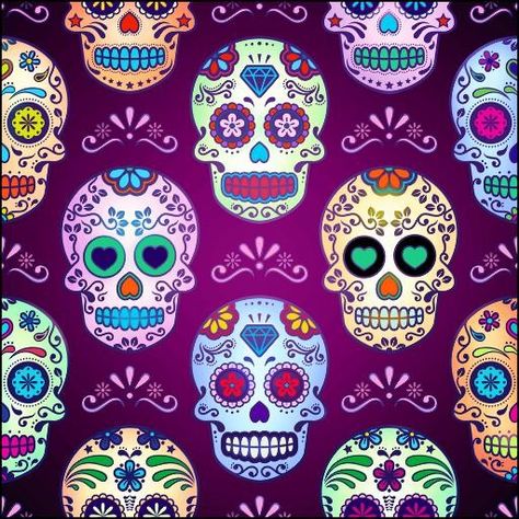 Sugar Skull Artwork, Colorful Skulls, Skull Artwork, Sugar Skull Art, Watch Wallpaper, Skull Wallpaper, Apple Watch Wallpaper, Purple Backgrounds, Mexican Art