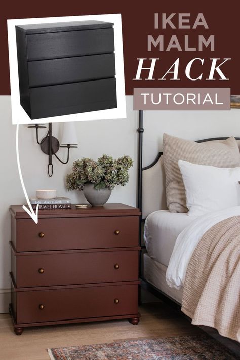 Ikea Malm nightstand hack - Jenna Sue Design Ikea Malm 3 Drawer Bedside Table, Nightstand Ikea Hack, Ikea Diy Nightstand, Ikea Malm Nightstand Hack, Ikea Pax Pantry, Diy Ikea Dresser, Malm Nightstand, Ikea Malm Dresser Hack, Malm Dresser Hack