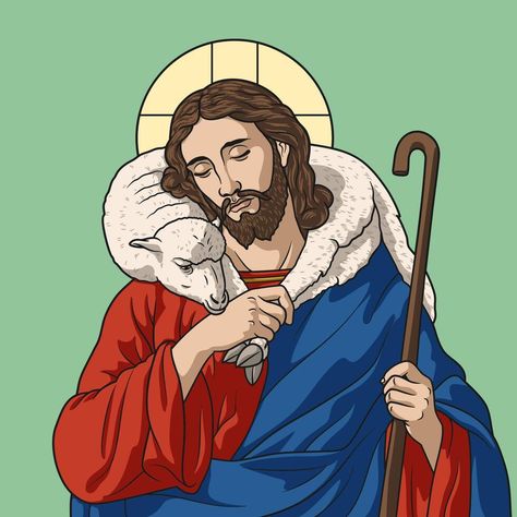 Jesus Cristo a Boa pastor carregando uma ovelha colori vetor ilustração Jesus The Good Shepherd, Catholic Orders, Christ The Good Shepherd, Corpus Domini, Jesus Drawings, Good Shepherd, The Good Shepherd, A Sheep, Logo Banners