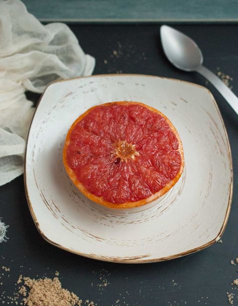 This easy broiled grapefruit recipe is deliciously tart with just the right amount of sweetness to add balance and make this the perfect healthy breakfast, dessert, or snack. - Feasting Not Fasting Broiled Grapefruit, Grapefruit Recipes, Perfect Healthy Breakfast, Diy Easy Recipes, Lime Chicken, Simply Recipes, Granola Recipes, Breakfast Dessert, Perfect Breakfast