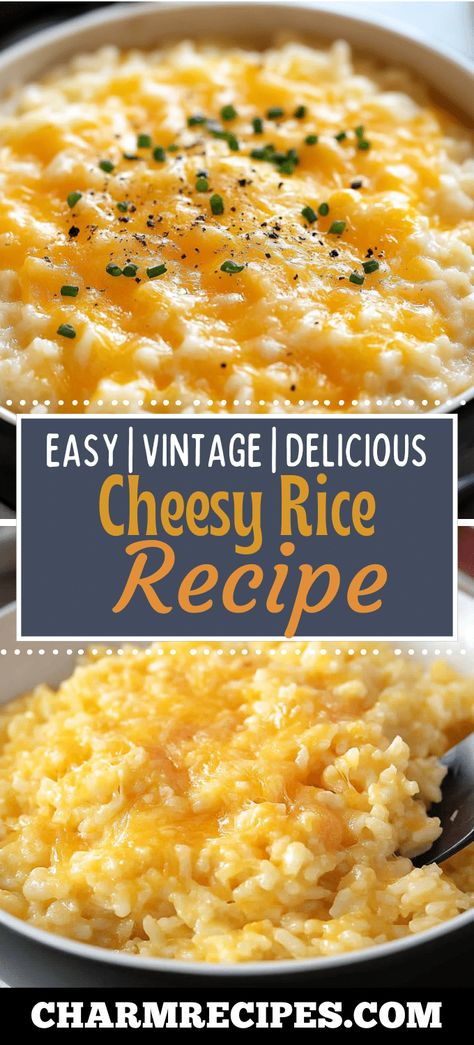 Cheesy Rice Cheesy Rice Pilaf, Minute Made Rice Recipes, Things To Add To White Rice, Rice With Cheese Recipes, Simple Rice Side Dish Recipes, Homemade Cheesy Rice, Creamy Cheesy Rice Recipes, Easy Recipes With White Rice, Soupy Rice Recipe