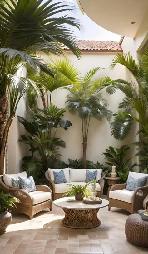 Tropical Lanai, Courtyard Gardens Design, Small Patio Garden, Patio Interior, Terrace Design, Patio Makeover, Outdoor Decor Backyard, Yard Design, Outdoor Patio Decor