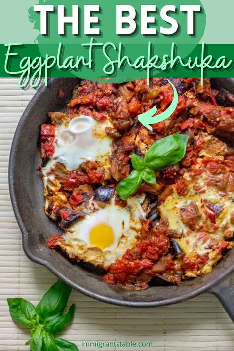 Eggplant Shakshuka Recipe, Shakshuka With Eggplant, Breakfast Eggplant, Shakshuka Eggplant, Eggplant Breakfast Recipes, Eggplant Breakfast, Eggplant Shakshuka, Eggplant And Eggs Recipes, Heirloom Tomato Recipes