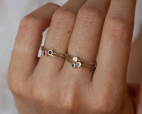 Stacked Ring Set Gemstone Gold Rings Rings for Women Real - Etsy Canada Gold Rings Women, Gold Rings Set, Simplistic Jewelry, Dainty Gold Ring, Stacked Rings, Set Rings, Emerald Wedding Rings, Dainty Gold Rings, Rings Women