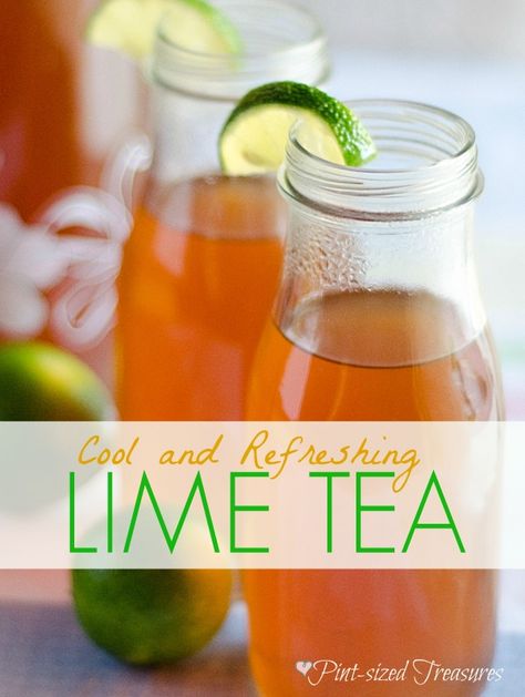 Want to cool off with a refreshing drink? Try sweet and tangy lime tea! Add some fresh mint or raspberries for a twist of flavors! #icedtea #cooldrinks Lime Tea, Iced Tea Recipes, Cuppa Tea, Tea Latte, Flavored Tea, Smoothie Drinks, Fresh Mint, Non Alcoholic Drinks, Sweet Tea