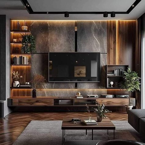 Wood Slat Tv Wall Living Room, Tv Inside Wall, Luxury Tv Wall, Tv Wall Panel, Modern Tv Room, Backdrop Tv, Wall Tv Unit, Modern Tv Wall Units, Tv Walls