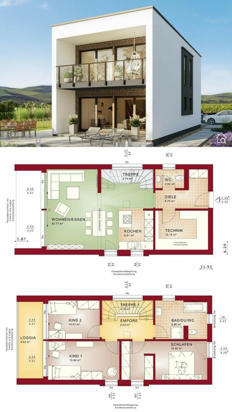 3 Bed Rooms House Plans 2 Floor, Drawing Rendering, Town House Plans, Architecture Design Ideas, Narrow House Designs, Narrow House Plans, Flat Roof House, Concept Inspiration, Narrow Lot House Plans