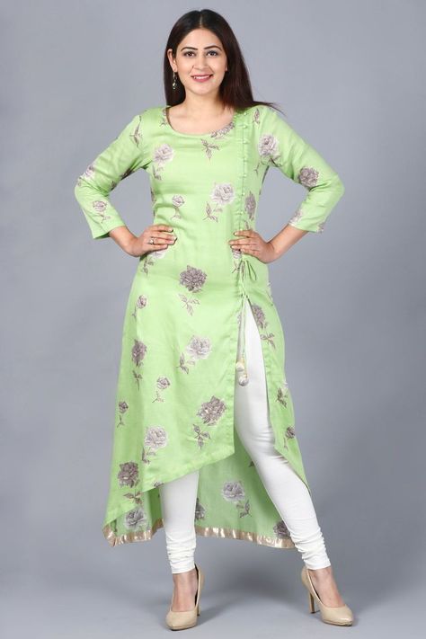 Kaftan Kurti, Printed Kurti Designs, Orang India, Designs Blouse, Indian Kurti Designs, Kurti Sleeves Design, Pista Green, New Kurti Designs, New Kurti