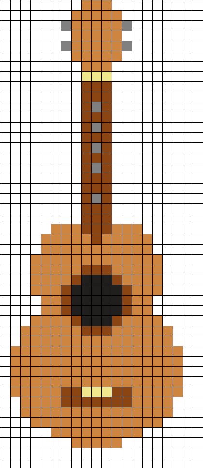 Pony Bead Guitar Pattern, Perler Bead Patterns Music, Popular Perler Bead Patterns, Perler Bead Guitar, Guitar Perler Beads, Crochet Ukulele, Pixel Guitar, Guitar Pixel Art, Taylor Swift Perler Beads