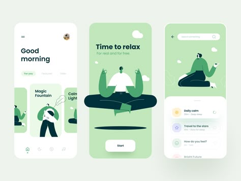 Meditation Mobile App by Sergio Cardenas Application Ui Design, Health App Design, To Do App, Alarm App, Yoga App, App Design Layout, Mobile App Design Inspiration, App Interface Design, Meditation Apps