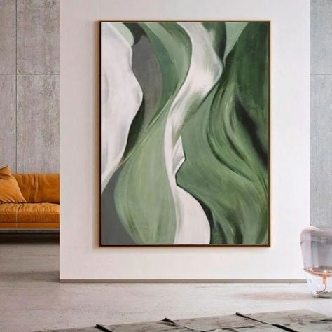 Modern Art Green Abstract Paintings, Colorful Large Wall Art, Large Green Wall Art, Extra Large Paintings, Black White Green Painting, Large Green Abstract Painting, Art Wall Canvas, Olive Green Abstract Painting, Leaves Abstract Painting