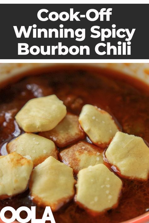 Spicy bourbon chili that won our office chili cook-off! How To Win A Chili Cookoff, Maple Bourbon Chili, Unique Chili Recipe Award Winning, Bourbon Chili Recipe, Bourbon Chili, Sunday Chili, Homemade Taffy, Unique Chili Recipes, Smoked Chilli