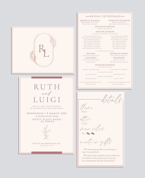 R&L | Wedding Invitation Design on Behance Wedding Invitation Entourage, Wedding Suggestions, Bridal Entourage, Wedding Menus Design, Wedding Entourage, Wedding Invitation Samples, Wedding Plan, Reception Design, Graphic Design Adobe