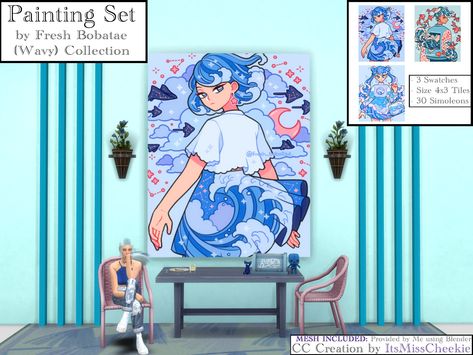 Sims 4 Cc Painting Replacement, Sims 4 Paintings Cc, Berry Ideas, Bathroom Graffiti, Cc Sims4, Sims 4 Anime, Patreon Logo, Sitting Poses, Wallpaper Stickers