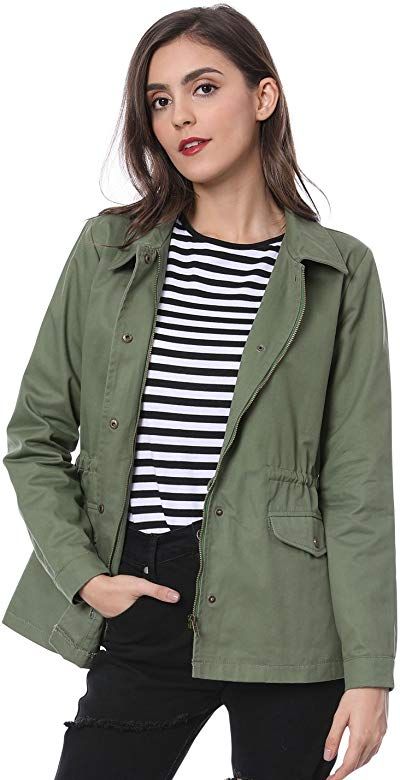 Allegra K Women's Drawstring Waist Flap Pockets Military Jacket L Green: Amazon.co.uk: Clothing Womens Utility Jacket, Green Utility Jacket, Womens Jackets Casual, Spring Capsule Wardrobe, Safari Jacket, Cute Jackets, T Shirt And Jeans, Outdoor Style, Chic Woman