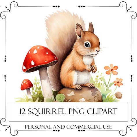 Squirrel Watercolor, Squirrel Clipart, Woodland Forest Animals, Squirrel Illustration, Woodland Animal Art, Squirrel Print, Delicate Features, A Squirrel, Style Cottage