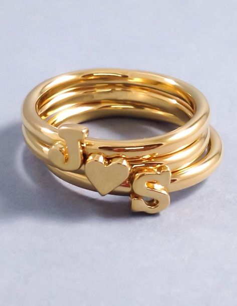 Couple Rings Gold, Letter Rings, Initial Rings, Gold Initial Ring, Rings Etsy, Bridesmaid Gifts Jewelry, Letter Ring, Name Rings, Gold Ring Designs